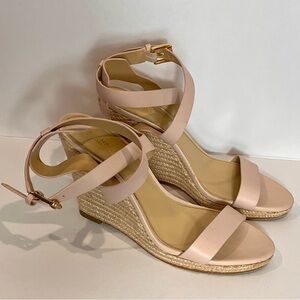 Michael Kors Kaylee Nude Leather Espadrille Wedges Size 8 Boho Chic